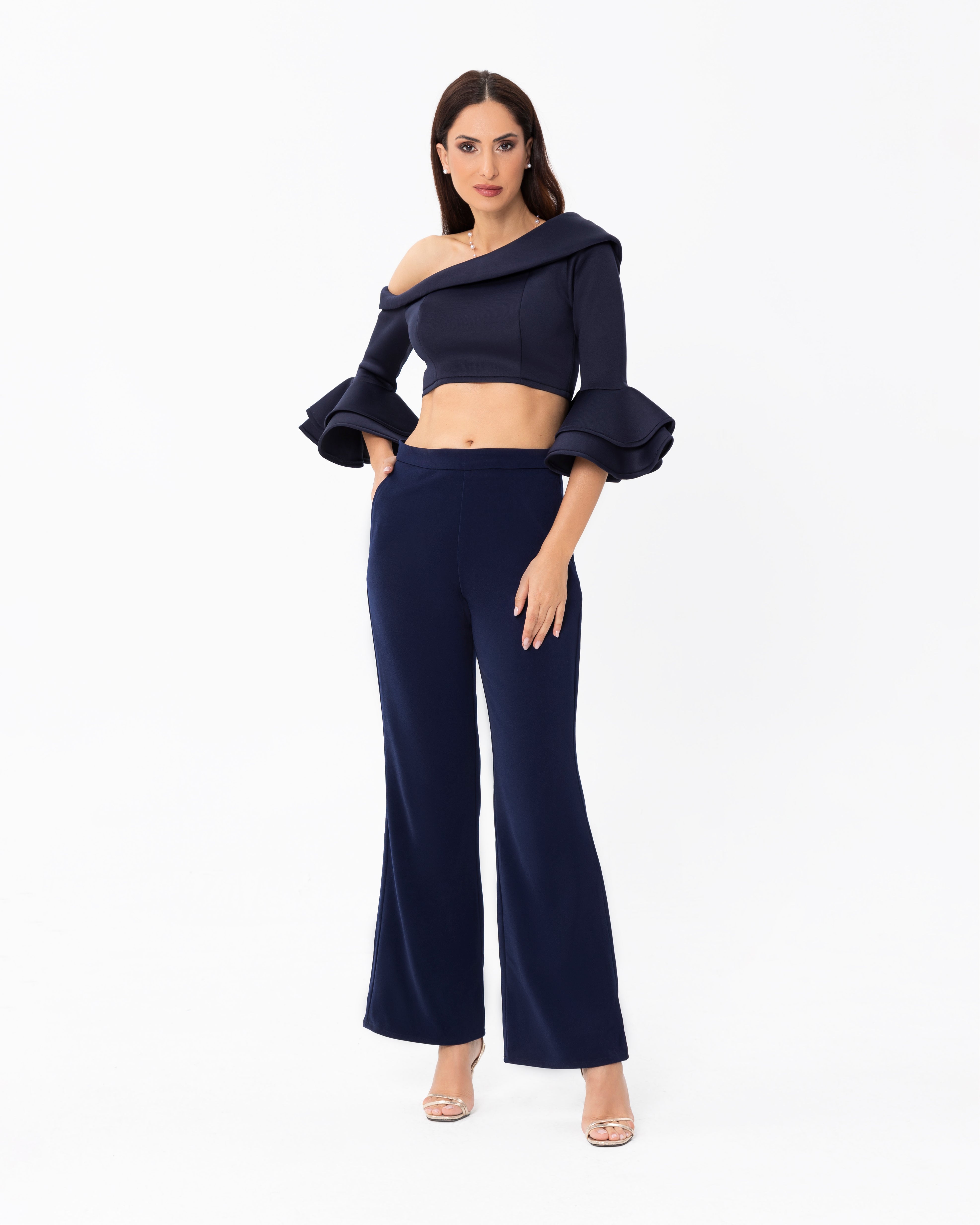 Drop Shoulder Crop Top With Matching Pants