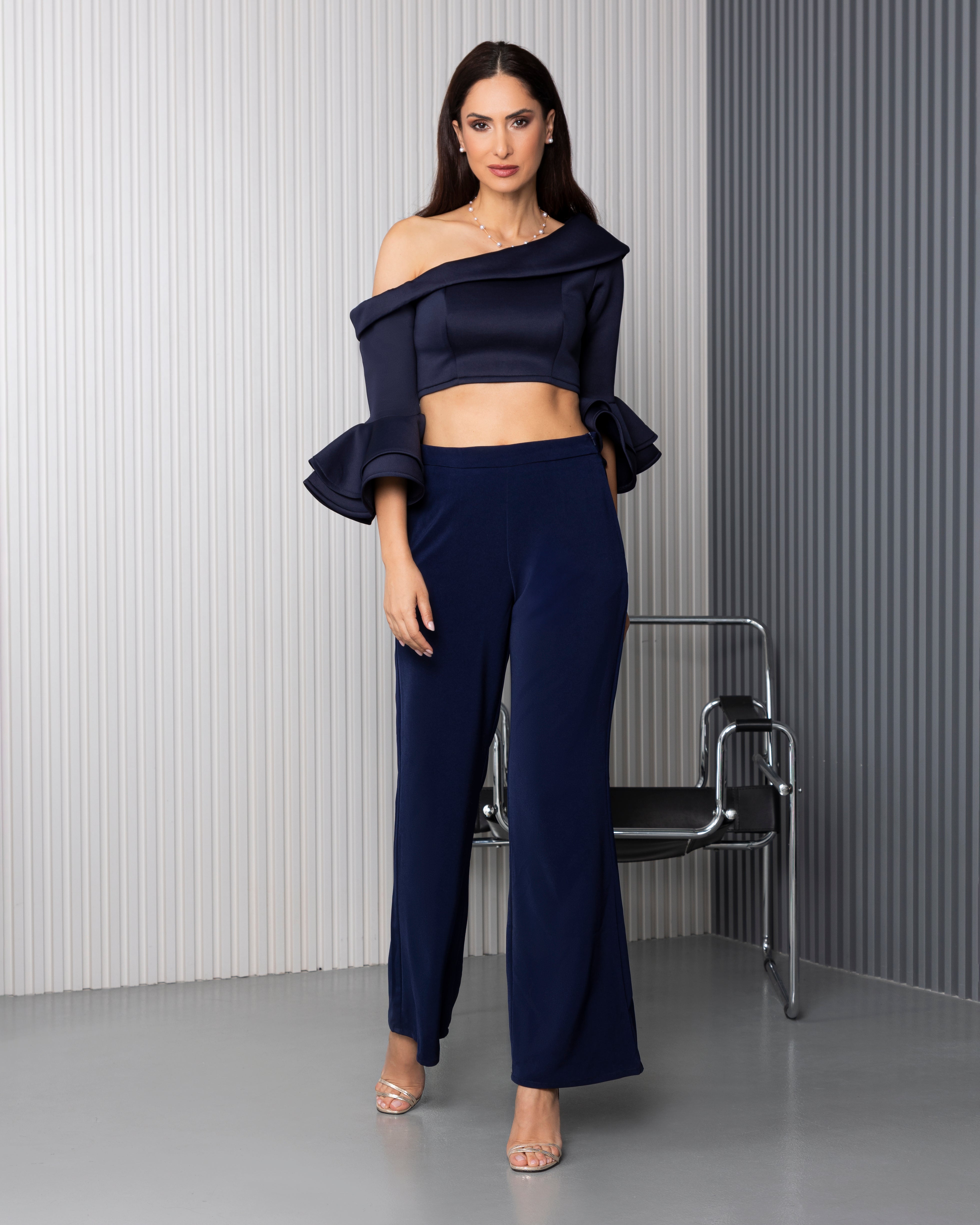 Drop Shoulder Crop Top With Matching Pants